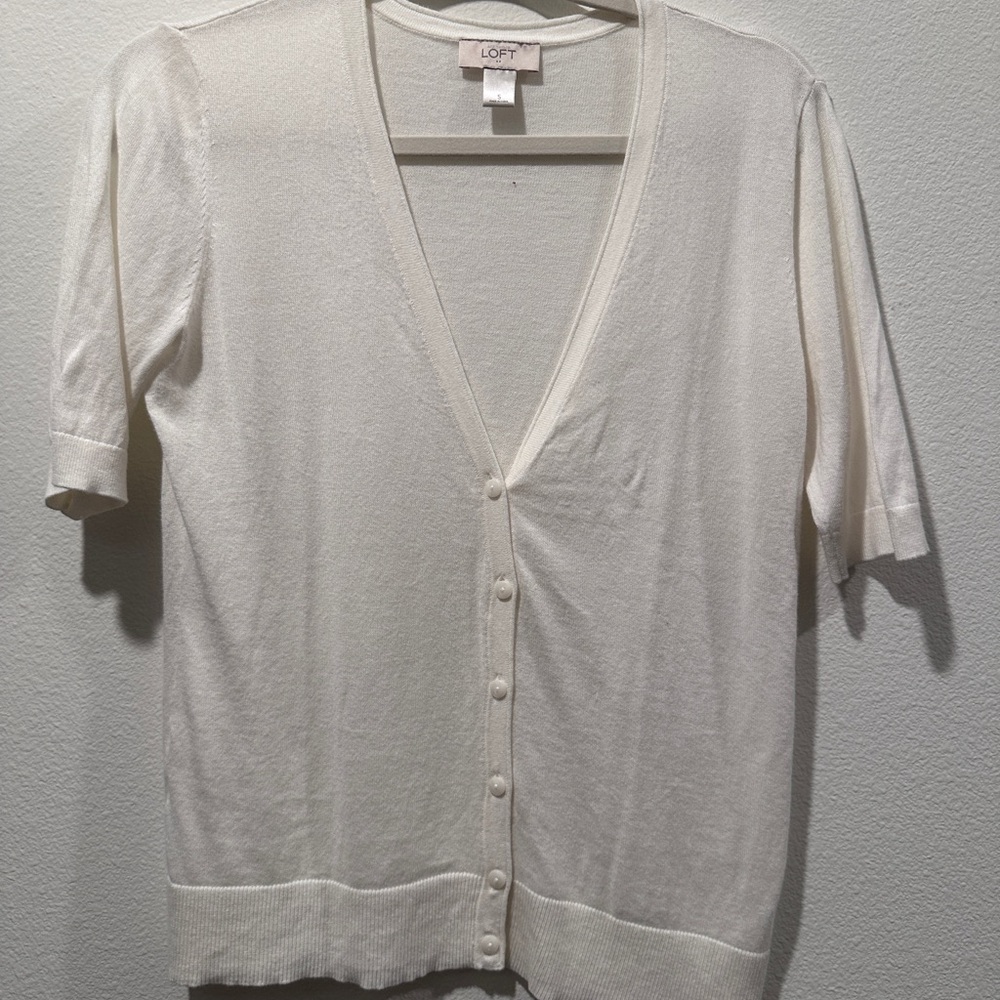 LOFT Cream Button-Up Cardigan